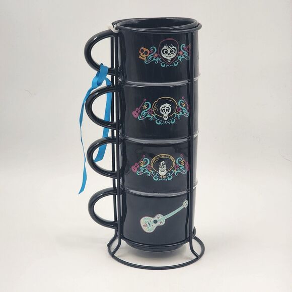 Disney Pixar LAND OF THE DEAD Coco Mug Set of 4 Rae Dunn Artisan Collection NOS - Picture 3 of 7